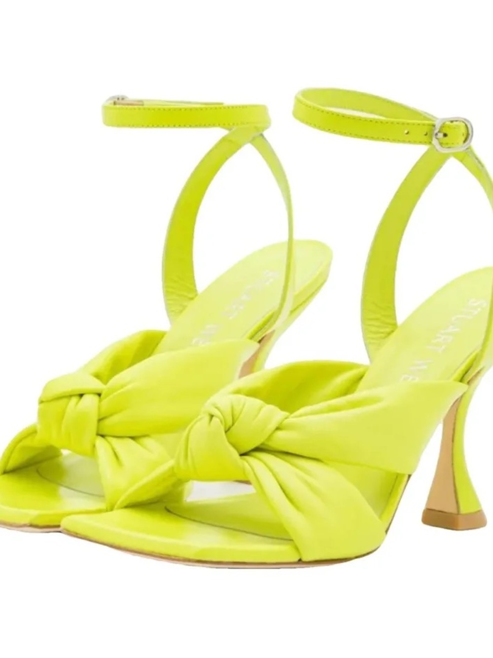 Stuart Weitzman Neon Yellow Knot Ankle-Strap Heels pistachio smooth nappa leathe